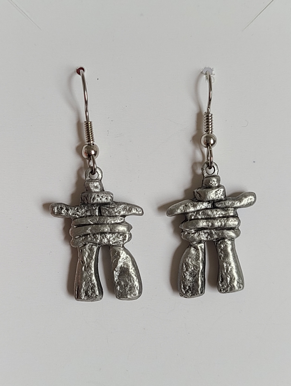 Boho Native Silver Pewter Tone Inukshuk Drop Dangle Playful Statement Earrings